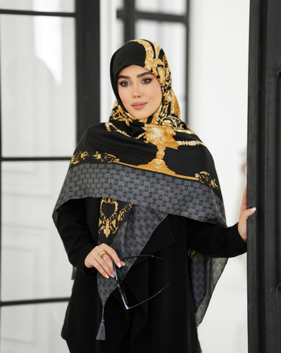 روسری نخی سیااسکارف مشکی طلایی